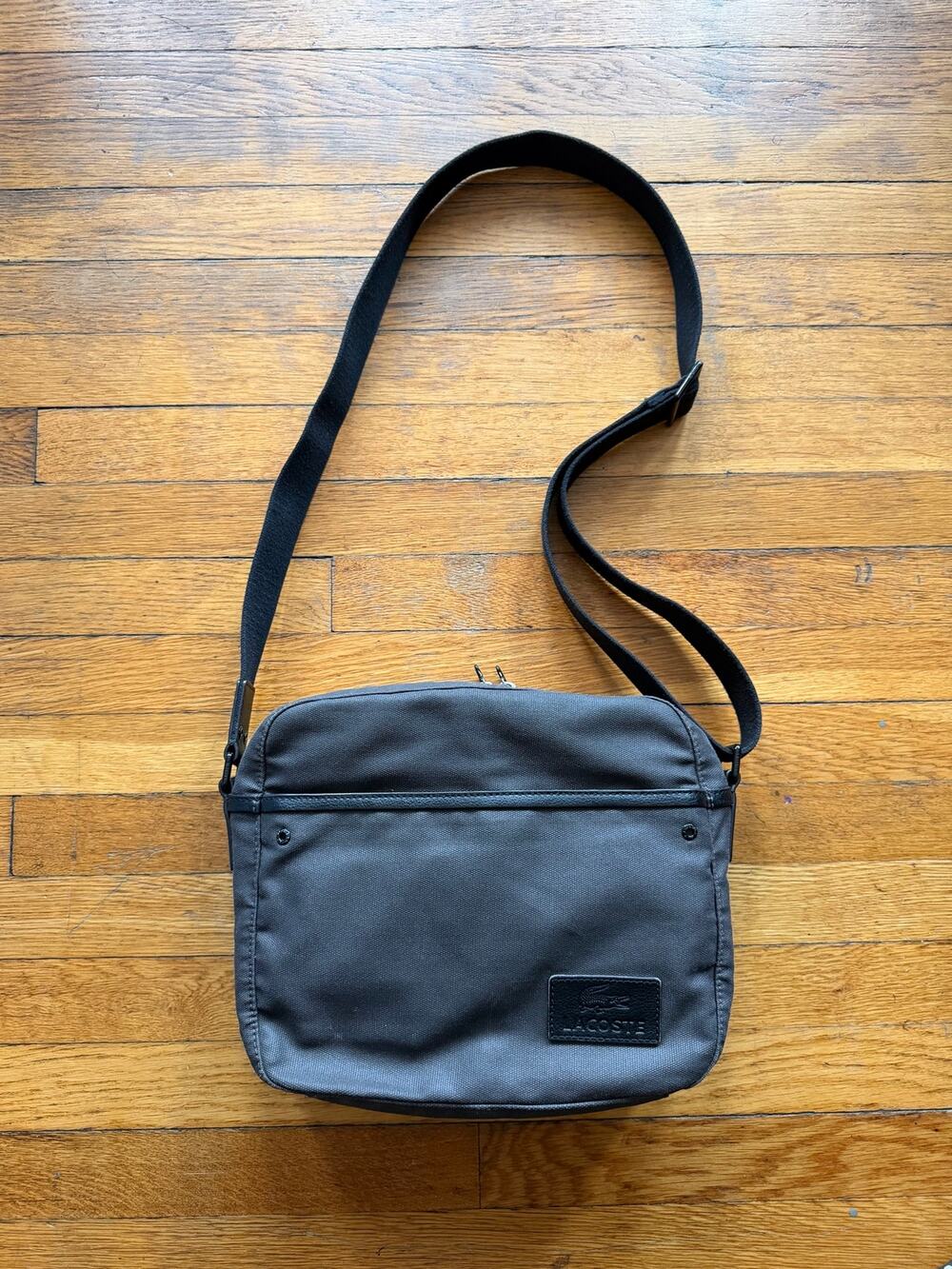 LACOSTE Brown Waxed Canvas Crossbody Bag